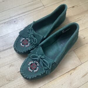 Rampage‎ Linsey Leather Moccasins, Green, Womens Beaded, Size 7 M